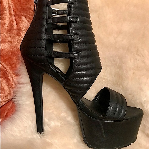 STEVE MADDEN Pleather Ankle Buckle Strap Black Platform Stiletto Heels Shoes 10 - Picture 10 of 13